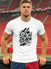 Men's T-Shirt With A Football-Themed Graphic Print. Quality Fabric, Relaxed Fit, Casual, Comfortable, Unique Graphic Print. - White - View 2