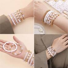 1000pcs DIY Faux Pearl Bracelet Making Kit, Including Daisy Charms, Acrylic Gold Letters And Alloy Charms, Heart Gold Beads, Pastoral Style Women's Jewelry Making Material Pack - A - View 6
