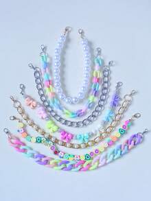 7pcs Fashionable Acrylic Bow Pearl Aluminum Chain Soft Clay Fruit Beaded Bag Charm, Hat Chain (Hat Not Included, Random Soft Clay Color & Shape) - Multicolor - View 22