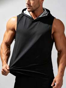 ARUNOW Tank Top Kompresi Tanpa Lengan Berkerudung untuk Pria, Rompi Olahraga Lari dan Latihan Kebugaran Silver Lining untuk Musim Gugur - Light Grey - View 9