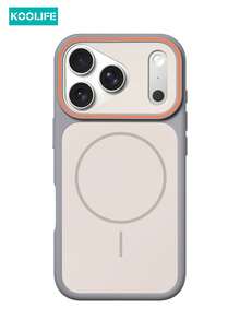 KOOLIFE Light Gray & Beige Dual-Tone MagSafe Phone Case, Matte Skin-Friendly TPU+PC Hybrid Material, Camera Frame With Orange Accents, Minimalist Pure Design, Fashion Neutral Style, Full Coverage, Raised Camera Protection, Suitable For Holiday Use, For IPhone 18 Pro/18 Pro Max/17/17 Pro/17 Pro Max/16/15/14/13/12/11 - Grey - View 5
