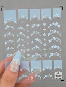 1pc Gentle Hazy French Blue 6D Semi-Transparent Embossed Nail Stickers, 3D Lace Texture Mini Floral, Paired With Multiple Curved French Lace Edges, Staggered Long And Short Flower Vines, Low Saturation Matte Light Blue Soft And Elegant, Delicate 3D Embossed Not Bulky, Semi-Transparent Base Film Suitable For Milky White, Nude Gray, Ice Transparent Nude Nail Polish Base Colors. Specifically For French Manicure Edging, Also Can Be Used For Single Flower Decoration And Patching - Multicolor - View 5