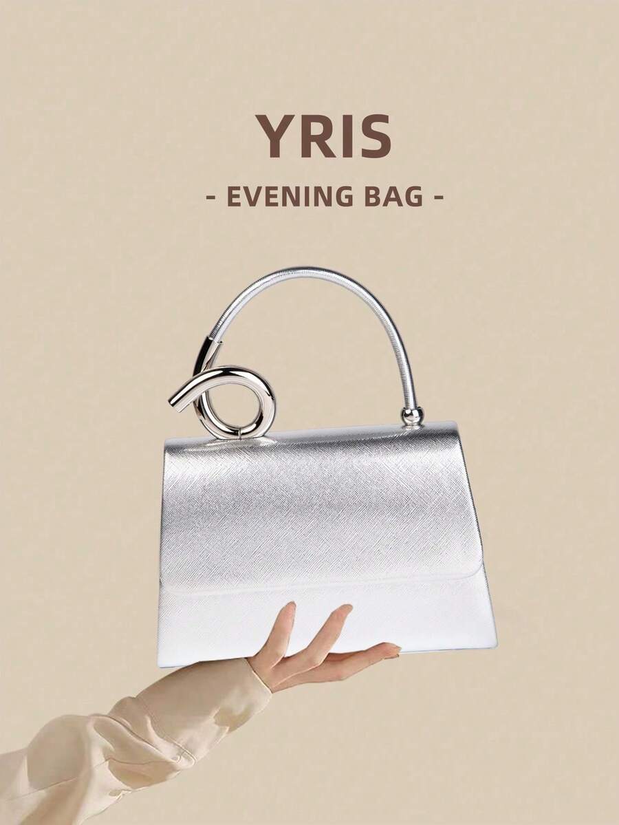 1 Piece White PU Material Flap Clutch Bag With Luxury Metal Decoration, Showing Fashion And Elegance, Suitable For Holding, Carrying, Wearing On The Shoulder Or Crossbody, P - 銀色 - 查看 1