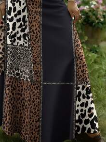 Plus Size Women's Leopard Print Digital A-Line Skirt, Bohemian Style Knit Fabric, Suitable For Casual Daily Wear Vacation Summer - Black and Brown - View 5