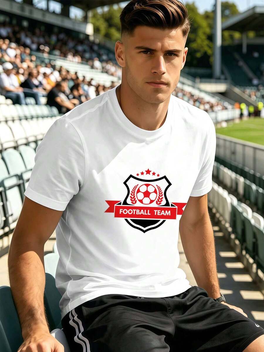 Camiseta gráfica de equipo de fútbol para hombre, de algodón suave, corte holgado, estilo hip-hop urbano, transpirable. - Blanco - Ver 1