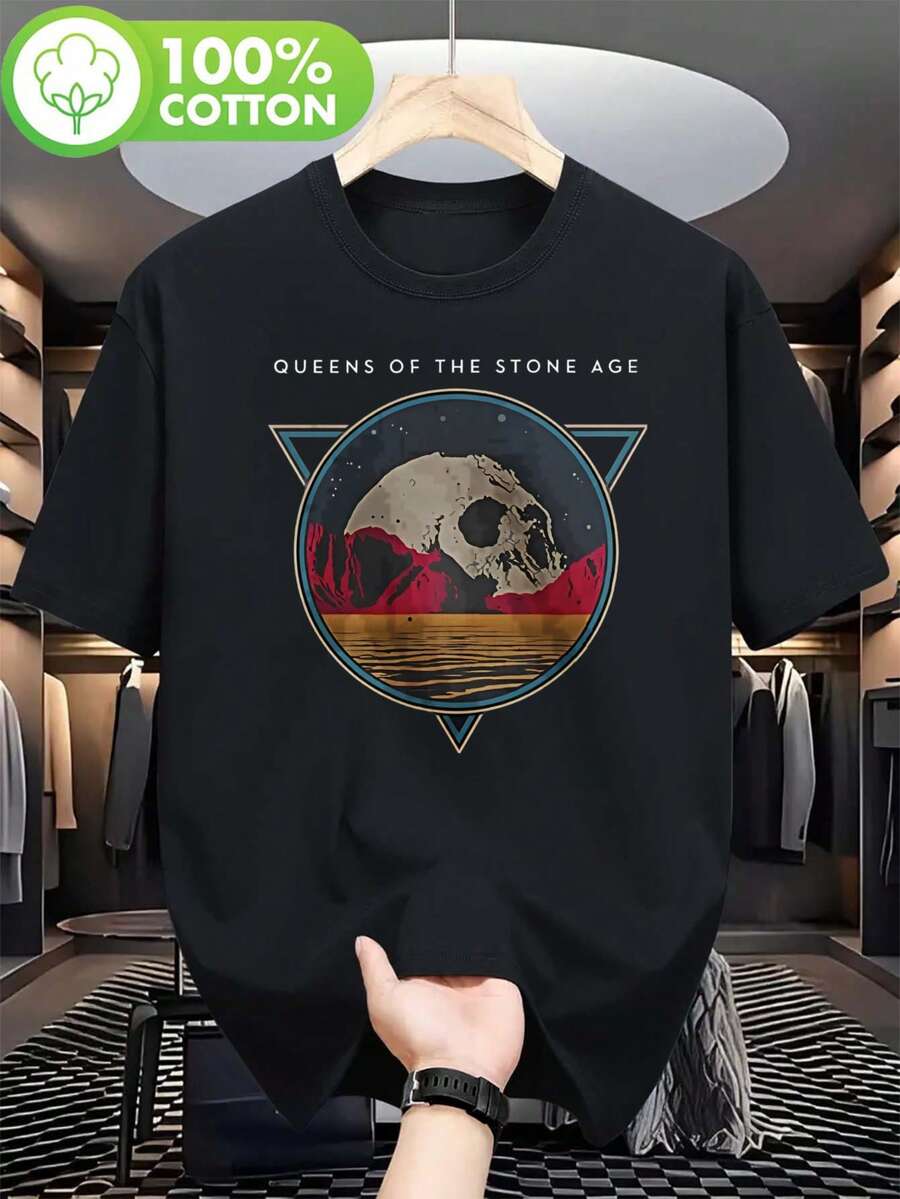 T-Shirt Unisex Queens of the Stone Age con Stampa di Teschio e Pianeta, Disponibile in 6 Taglie, una T-Shirt Estiva Casual e alla Moda per Uomo - nero - Visualizzare 1