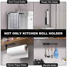 1pc/Kitchen Paper Towel Holder, Hanging Paper Towel Dispenser, No-Drill Roll Paper Rack, Plastic Wrap Household Hanging Rack - Multicolor - View 4