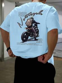 Men's Round Neck Letter Print Short Sleeve T-Shirt, Suitable For Summer Casual Sports - 黑色 - 查看 8