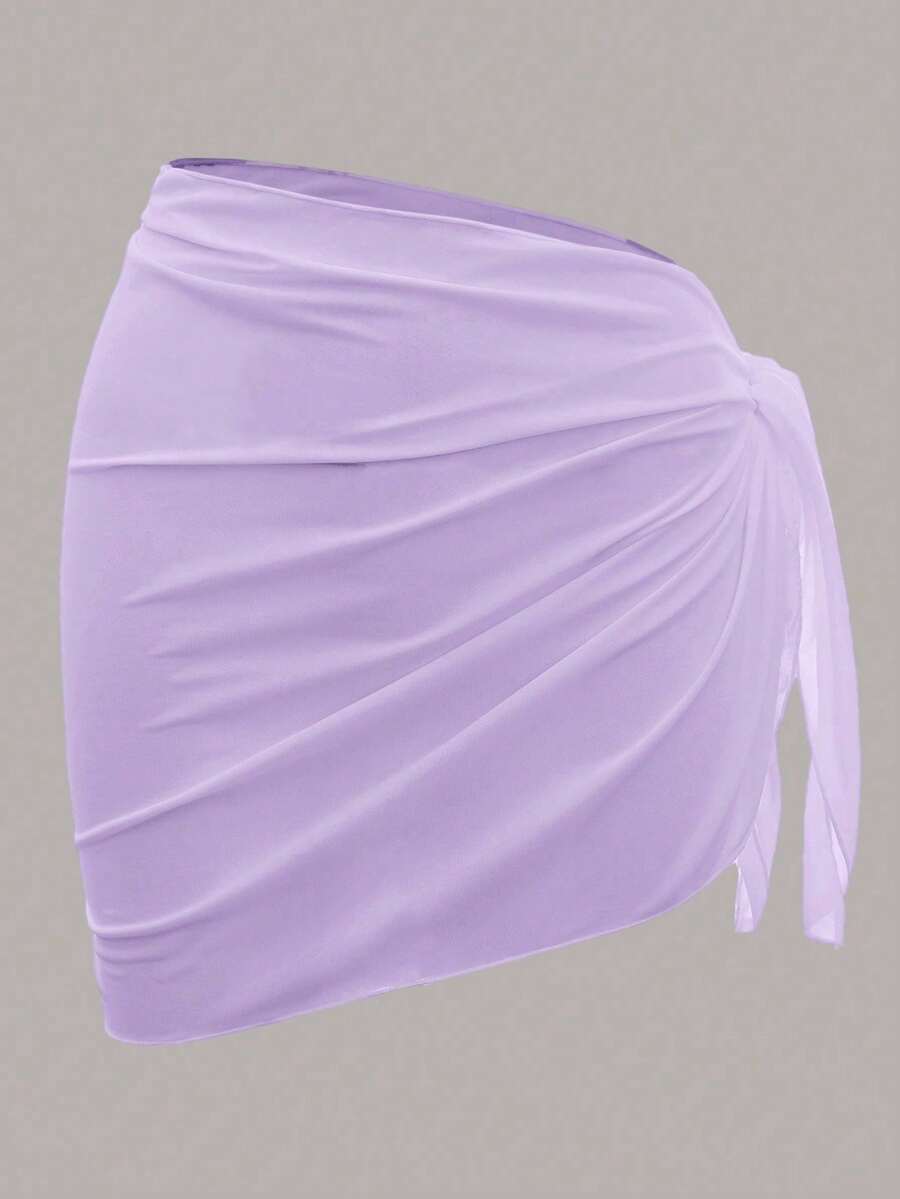 Solid Color Mesh Swim Basics Skirt For Beach And Resort, Ideal For Summer Beach Vacations. XUQA - 淡紫色 - 查看 1