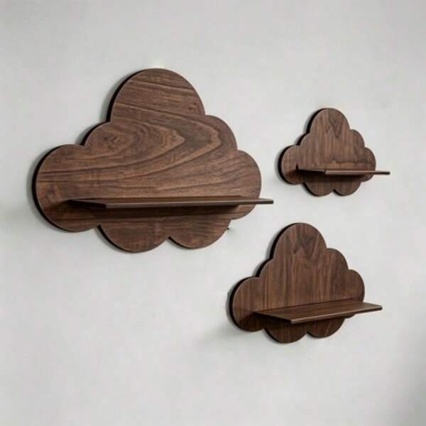 3pcs Cloud Shaped Wooden Wall Shelves, Multi-Color Decorative Racks, Nordic Style No-Drill Wall Storage Shelves For Living Room And Bedroom