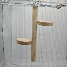 Parrot Natural Wood Round Combination Perch Stand, Pine Wood Dual Platform Perch Rack, Suitable For Tiger-Striped, Peony, Cockatiel, General Resting And Jumping Platform - Multi-functional Combination - View 4