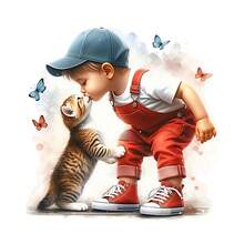 1/2/3PCS Cute Young Boy And Cat Design Pattern Heat Transfer, Vinyl Print, Heat Transfer Sticker, Iron-On Transfer Iron-On Sticker Decal - Iron-On Suitable For Throw Pillows, DIY, Backpacks, T-Shirts, Canvas Bags, Sweatshirts, Jeans, T-Shirts, Clothing, Sewing Supplies - Multicolor - View 2