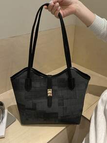 Nuevo bolso de hombro tipo tote de unicolor, de lujo ligero, de alta gama y versátil para mujer - Negro - Ver 5
