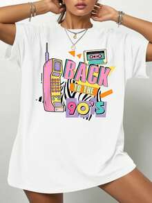 Women's Casual Retro 90s Style Printed Round Neck Short Sleeve Regular Fit T-Shirt Summer - White - View 5