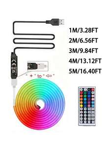 RGB 霓虹燈條 LED 燈條 矽膠繩燈 USB 供電可彎曲燈條，配備 44 鍵遙控器，適用於遊戲室派對、牆面、天花板、居家房間、花園、聖誕節、派對、電視/電腦背光裝飾、家居裝飾、節日裝飾、派對裝飾、生日裝飾、萬聖節裝飾 - 彩色光 - 查看 11