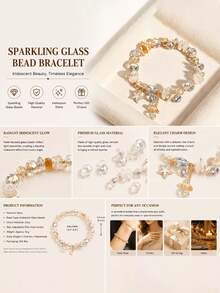 1pc Minimalist Sexy Aesthetic Fairy Style Y2K Iridescent Crystal Bracelet, Exclusive For Teenage Girls, Gold Zirconia Star Pendant With Tassel, Elastic Band, Jewelry, Suitable For Prom, Graduation Season, Music Festival, Daily Wear, Best Friend Birthday, Valentine's Day Gift - Multicolor - View 9