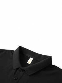 男士夏季輕量面料 Polo 衫 | 修身短袖純色領口上衣，適合日常、通勤、辦公、輕量運動與海灘穿著 - 黑色 - 查看 4