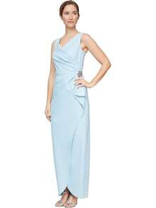 Alex Evenings Adelgazar Lado Largo Vestido Fruncido con Cascada Volantes Falda Vestido para Ocaciones Especiales para Mujer - marino - Ver 15