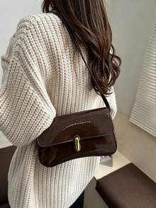 Women's Handbag Shoulder Bag, Solid Color With Gold Buckle, Vintage Classic Style, Suitable For Daily, Party, Work (Gift Bag Not Included) - Brown - View 4