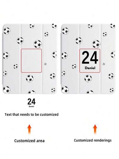 1pc Soccer Pattern Black & White Colorful Tablet Case, Custom Text Personalized Tablet Cover, Clear Color Printed Image, Suitable For IPad Mini4/Mini5/Mini6/Mini7/Air/Air2/9.7/10.2/10.5/Air4/Air5/10.9/Pro 11"/10th Gen/ Air 11-In.(M2)-2024/ Pro11-In.(M4) Models, Galaxy Tab A8 10.5 Inch 2022 Model, Product Does Not Include Pen, Built-In Pen Slot, Three-Fold Stand, TPU Soft Edge Protection Anti-Drop Wear-Resistant, Magnetic Sleep/Wake, Personalized/Minimalist, Foldable Tablet Case Three-Fold Tablet Cover With Pen Slot