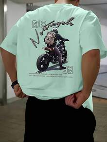 Men's Round Neck Letter Print Short Sleeve T-Shirt, Suitable For Summer Casual Sports - 黑色 - 查看 6