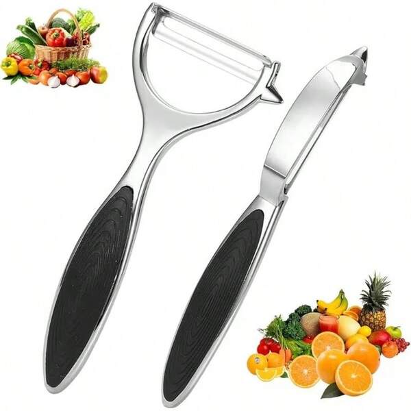 2pcs Stainless Steel Peeler Set, Sharp Fruit And Vegetable Peeling Knife For Home Use, Potato Apple Cucumber Peeler With Non-Slip Handle