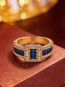 1pc Vintage Palace Style Square Colorful Wide Band Open Ring, & Bright Adjustable Index Finger Ring, Luxury Retro Versatile Jewelry - Open Ring - View 1