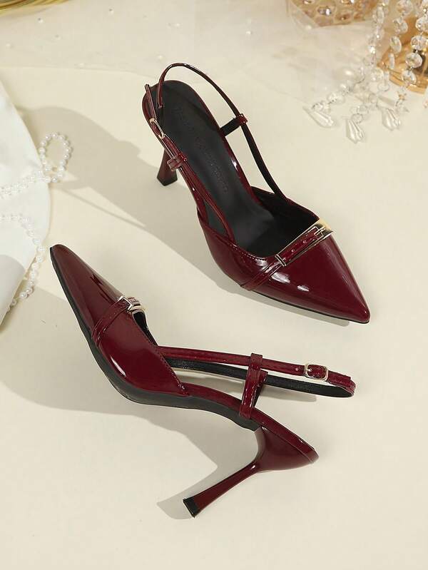 Women's Fashion Closed Toe Cat Paw Heel Skateboard Sandals (Wine Red, Pointed Toe High Heel)