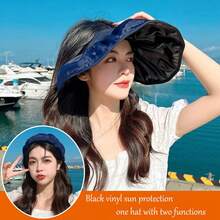 1PC Women's Foldable Wide Brim Sun Hat, UV Protection Beach Hat For Summer - Shell Cap [Black Vinyl] - View 15