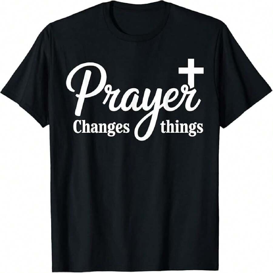 Prayer Changes Things - Camiseta cristiana - Negro - Ver 1