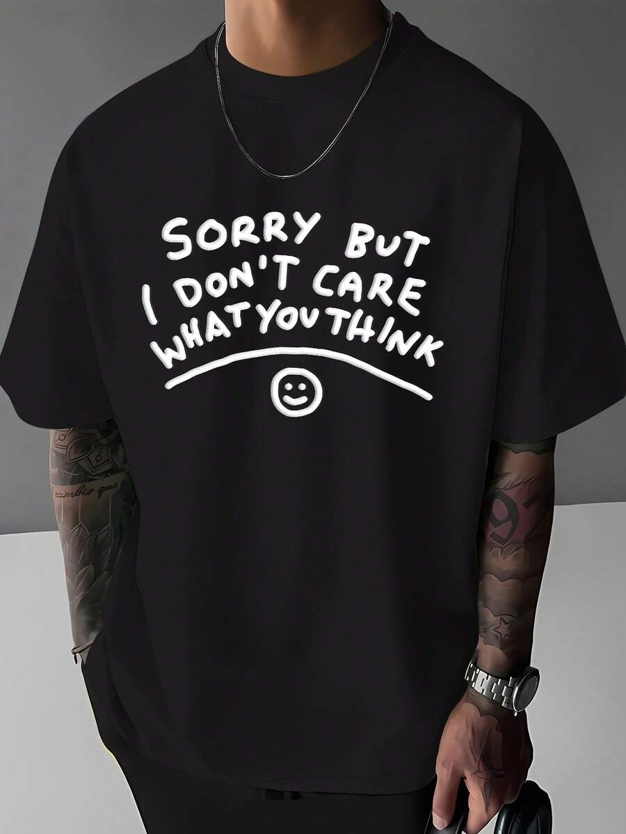 Men's Summer Short Sleeve Printed T-Shirt - 黑色 - 查看 1