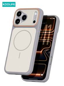 KOOLIFE Light Gray & Beige Dual-Tone MagSafe Phone Case, Matte Skin-Friendly TPU+PC Hybrid Material, Camera Frame With Orange Accents, Minimalist Pure Design, Fashion Neutral Style, Full Coverage, Raised Camera Protection, Suitable For Holiday Use, For IPhone 18 Pro/18 Pro Max/17/17 Pro/17 Pro Max/16/15/14/13/12/11 - Grey - View 2