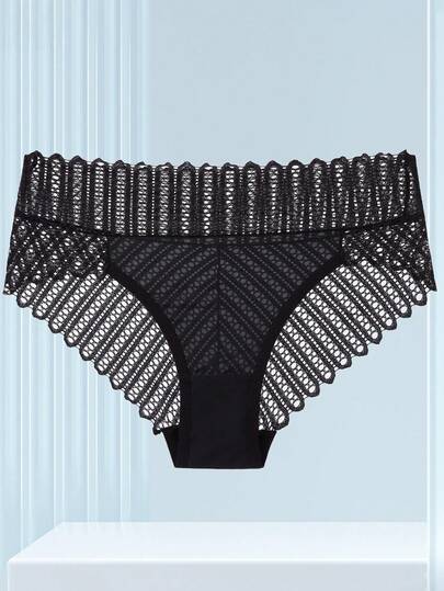 Aofeiqike Women's Mid-Waist Wavy Edge Hollow Lace Panties, Everyday Lingerie Triangle Briefs