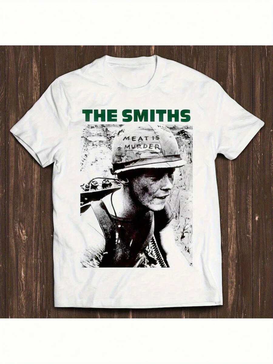 "Meat Is Murder" T-Shirt - Dieses T-Shirt weckt Nostalgie für die 80er Jahre, zeigt Porträts von Morrissey und Johnny Marr und ist speziell für -Rock-Fans entworfen; als Musik-Accessoire. - Weiss - Übersicht 1