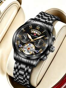 VA VA VOOM 男士手錶 41mm Aviator 系列 不鏽鋼錶帶 原裝石英機芯 夜光日期顯示 男士運動軍事風手錶 金色 & 銀色 & 黑色 - 黑色 - 查看 8