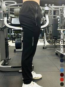 Men's Quick-Dry Jogger Sweatpants With Elastic Drawstring Waist, Zipper Pockets, Breathable, For Fitness, Running, Training, Casual Wear Sports - Black - View 3