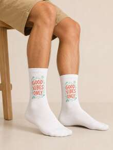 5 Pairs Random Men's Breathable Sweat-Absorbing Letter Mid-Calf Socks - Multicolor - View 4