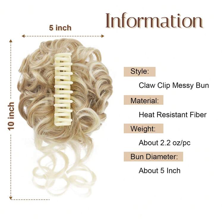 Women's Clip-In Messy Bun Hair Extension, Wavy Curly Bun Hairpiece, Lazy Updo Bun Hair Clip, Synthetic Hair Bun Ponytail Extension - Light Gold - View 2