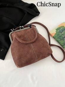 Women's PU Leather Crossbody Bag With Round Polka Dots, Vintage Style Handbag With Buckle Closure And Adjustable Shoulder Strap, Solid Color And Lightweight City Tote Bag - 柔和淡色 - 查看 1