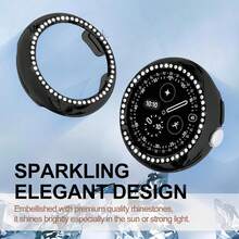 2 Packs Bling Diamond Case For Watch 4 Screen Protector 41mm/45 Mm Women,Glitter Rhinestone Full Protection Hard PC Cover Bumper For Watch 4 41mm/45 Mm Case Accessories - Transparent/Black - View 3