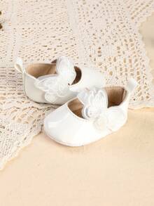 0-3-5 Months Spring/Autumn Newborn Infant Girl Solid Color Bow Cute Princess Shoes Suitable For Indoor/Outdoor - White - View 5