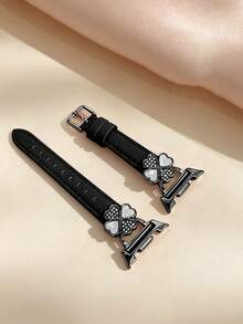 1件白色兼容 Galaxy Watch 8 40mm 44mm 男女款超細纖維錶帶，鑲嵌人造鋯石時尚金屬扣替換錶帶，超薄舒適防汗，適合 4.3 至 6.5 英吋手腕周長，優雅時尚，適用商務/約會/婚禮/派對/日常穿搭，送給她的可愛禮物，智慧手錶替換錶帶配件 - 黑色+黑 - 查看 3