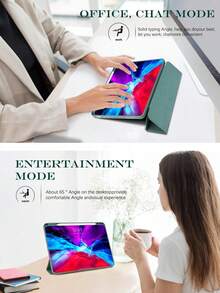 1件純色右側筆槽三折平板保護殼 深綠色，適用於 iPad Mini6/Mini7/Air/Air2/9.7/10.2/10.5/Air4/Air5/10.9/Pro 11 吋/10代/Air 11-In.(M2)-2024/Pro11-In.(M4)-2024/Air 11-Inch (M3) 2025/(A16) 11 吋 11代 2025/Air 8(M4)2026(11-Inch)/12.9/Air13/Pro13/Air 8(M4)2026(13-Inch) 型號 三折支架 - 暗夜綠 - 查看 6