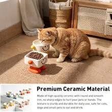 Ceramic Elevated Cat Bowl, Anti-Slip Pet Food Water Bowl With Smile Pattern, Raised Neck Protection Large Mouth Feeder For Cat Dog, Easy To Clean Blue, Square - Blue - View 5