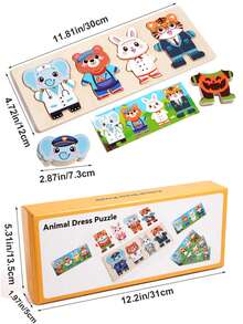 Cartoon Wooden Animal Dress-Up Puzzle, Bear Elephant Rabbit Tiger Change Clothes Puzzle Toy, Children's Thinking Early Education Puzzle Toy - Multicolor - View 4