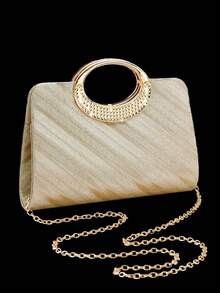 Gold Herringbone Sparkling Rhinestone Evening Clutch, Luxurious Glamorous Shiny Diamond Dress Handbag, Necklace Earrings Bracelet 3 Pieces Set, Gala - Champagne - View 8