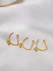 1pc Nose Ring Fashion D-Shape Punk Non Piercing Nose Clip 925 Sterling Silver Cubic Zirconia Dangling Jewelry - Gold - View 7