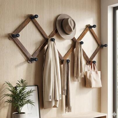 1/2Pcs 10 Hooks Expandable Accordion Wall Rack Vintage Diamond Shaped Coat Hat Hanger For Entryway Bedroom