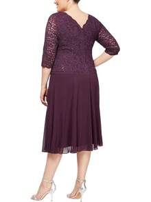 Alex Evenings Vestido Largo de Noche con Lentejuelas y Encaje, Talla Plus Vestido para ocasin Especial para Mujer - Lavanda - Ver 4