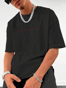 Herren Streetwear Lässig Kurzarm-Hemd für den Sommer - Rundhals Regular Fit mit Brustdruck, heißer Artikel - Schwarz - Übersicht 2